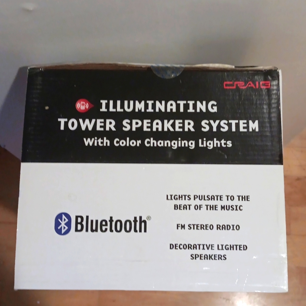 Craig, Illuminating Tower Speaker System, black with color changing lights. NEW - Picture 2 of 4